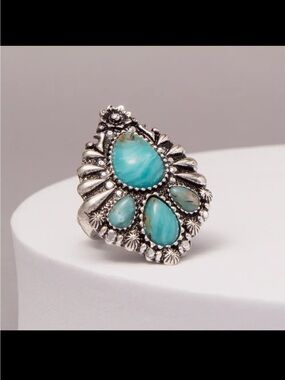Turquoise Teardrop Statement Ring - Silver-Tone Women’s Jewelry